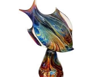 Glass Fish Sculpture - Colorful Murano Glass Figure - Sea Life Glass Centerpiece - Ocean Life Design Object - 100% Handmade in Murano, Italy