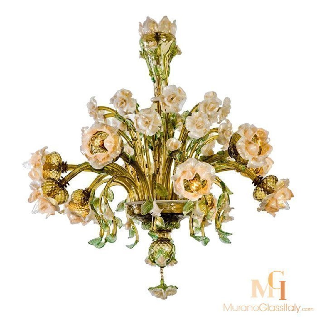 アンティーク品　ベネチアングラス　シャンデリア　フラワーデザイン アンティーク品 ベネチアングラス シャンデリア フラワーデザイン