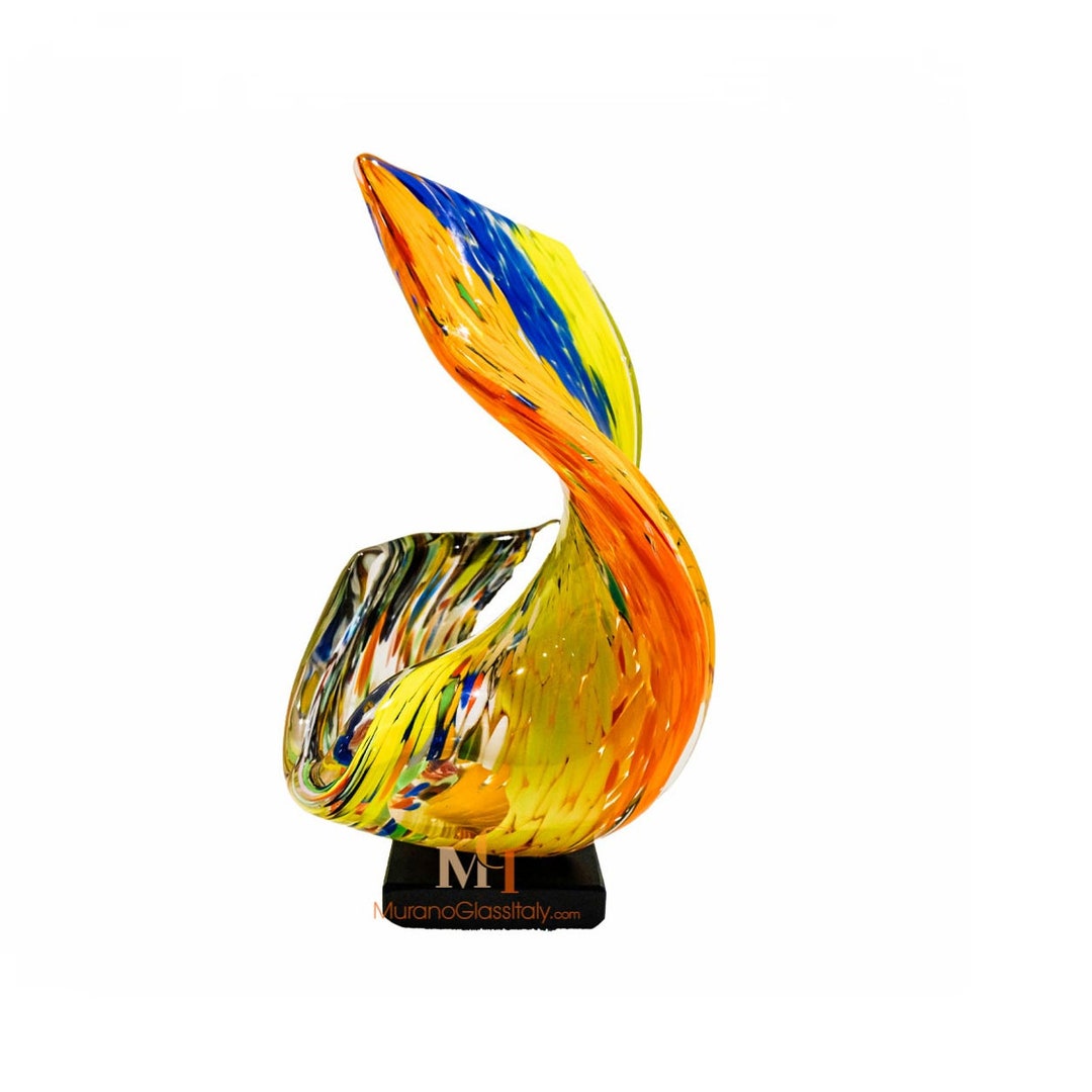 Grande Statue En Verre Soufflé Multicolore Style Murano - Hauteur 45 Cm