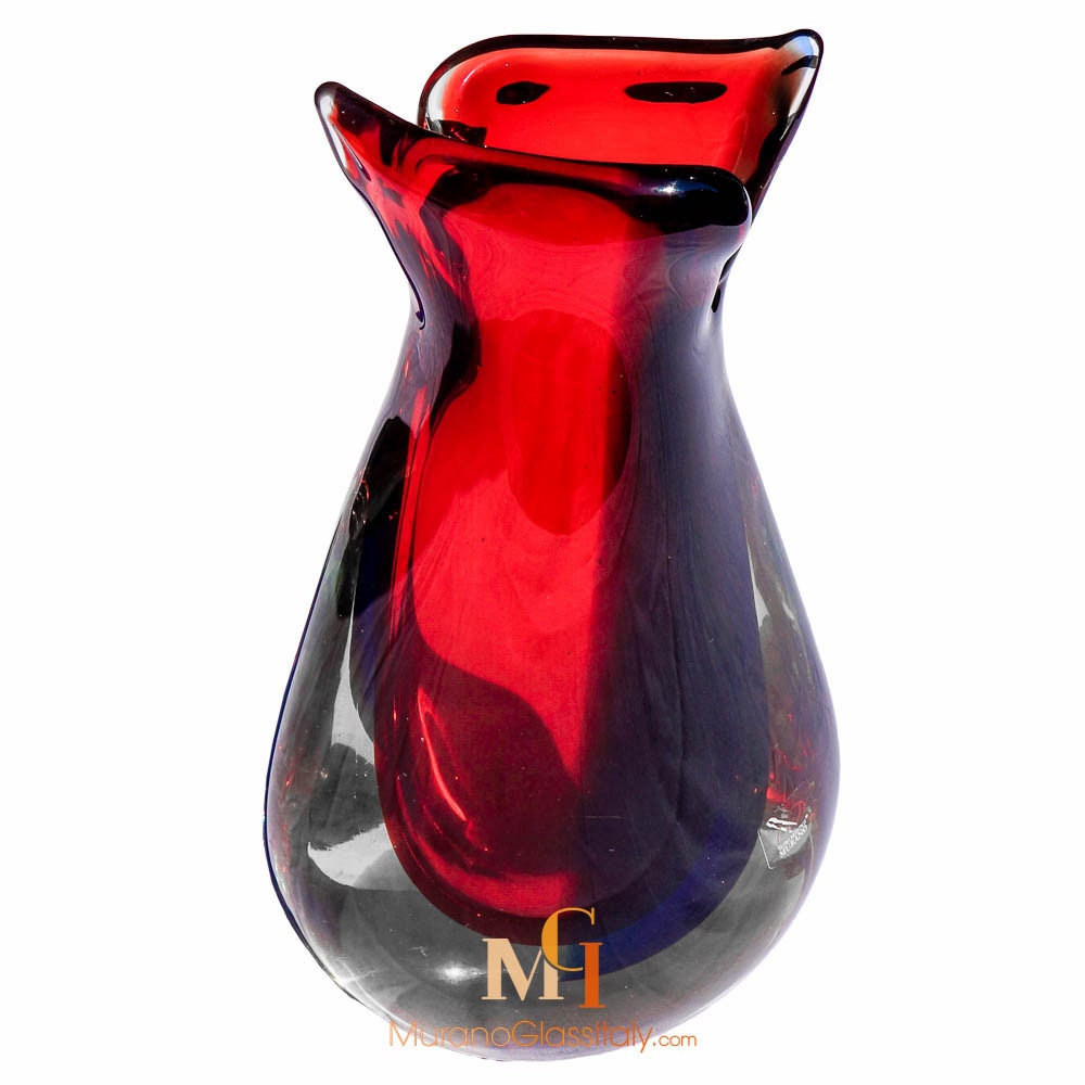 赤いガラスの花瓶 - イタリアのセンターピース - 高級花瓶 - ムラーノ