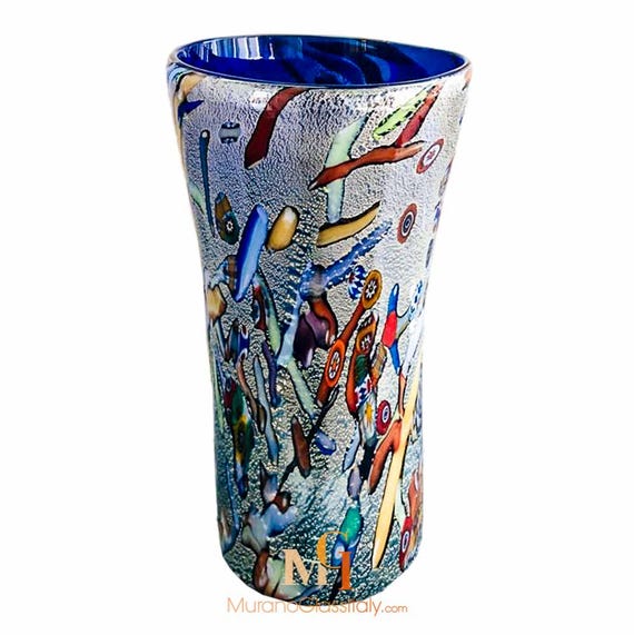 925シルバーを使用したハンドメイドのムラーノガラス製アート花瓶