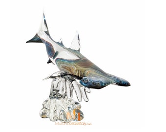 Glass Shark Sculpture - Original Murano Glass Animal Statue - Handcrafted Colorful Glass - Unique Centerpiece - Handmade in Murano, Italy