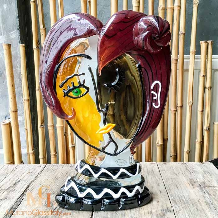 ピカソの顔の彫刻 - イタリアのムラーノガラス - 手吹きガラス