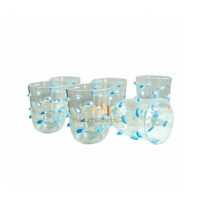 Italian Drinking Glasses - Set of 6 - Light Blue Glassware - Birthday Gift - Hand Blown Glass Tumblers - Made in Venice, Italy