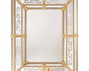 Italian Amber Murano Glass Mirror – Handmade Venetian Decor