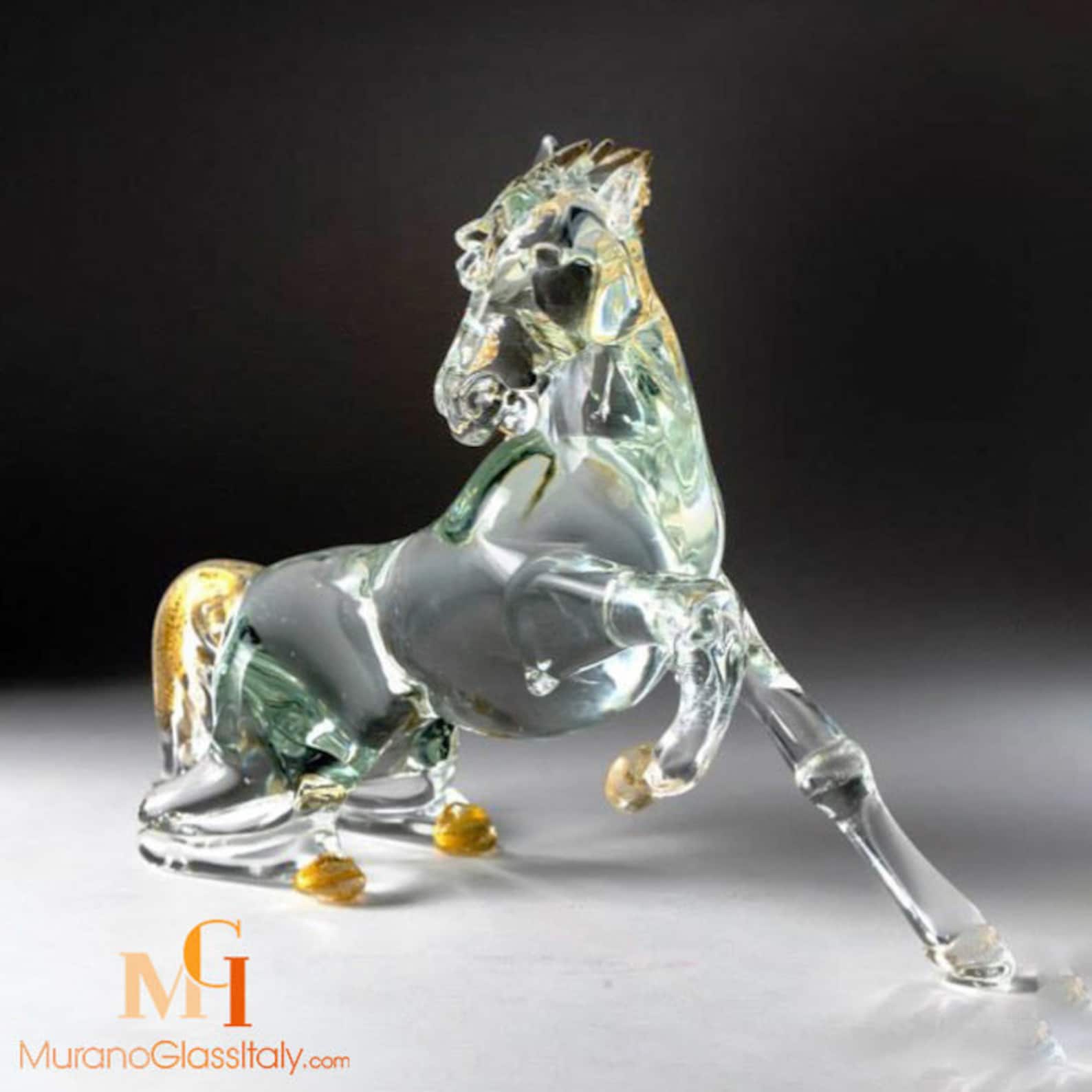 Glass Horse Figurine Hand Blown Glass Horses With 24 Karat Gold