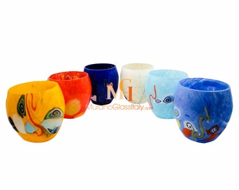 Coloured Water Glasses - Set of 6 - Unique Wedding Gift - Murano Crystal Glassware - Hand Blown Venetian Glass Tumblers - Made in Italy