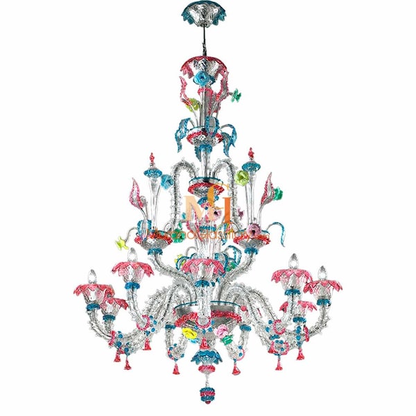 Colorful Chandelier - Made in Venice, Italy - Murano Chandelier - Luxury Chandelier - Wired For Your Country