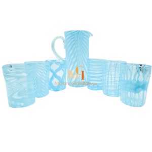 Murano Glasses with Jug  - Murano Glassware - Handmade Glasses  - Hand Blown in Venice, Italy