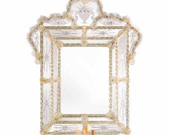 Venetian Glass Mirror with 24K Gold – Handmade Italian Centerpiece