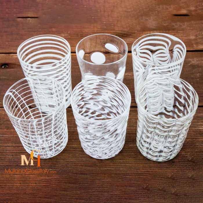 Venetian Glass Tumblers - White Handmade Murano Glassware - Crystal Venetian Water Glasses  - Unique Gift - Hand Blown in Murano, Venice
