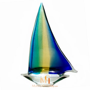 Venetian Glass Boat - Murano Glass Artwork - Colorful Glass Boat - Glass Blown Sculpture - Made in Venice, Italy