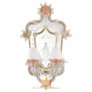 Italienischer Glasspiegel mit 24 Karat Gold Details - Luxus Spiegel - Kristallglas Mittelstück - Italienischer Designer Spiegel - Handgemacht in Italien