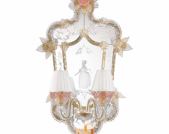 Italian Glass Mirror with 24 Karat Gold Details - Luxury Mirror - Crystal Glass Centerpiece - Italian Designer Mirrors - Handmade in Italy