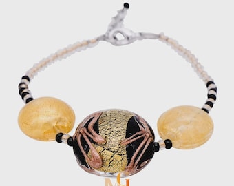 Pulsera de cristal de Murano hecha en Italia con oro de 24 quilates - Joyería de cristal de Murano - Pulsera de diseño italiano - Hecha a mano en Italia
