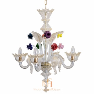 Vintage Crystal Chandelier with 24 Karat Gold - Handmade Elegant Crystal Chandelier - Hand Blown in Murano, Venice - Italian Style Lighting