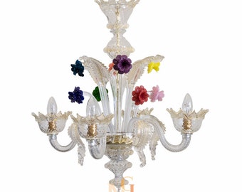 Vintage Murano Crystal Chandelier – Hand-Blown, 24K Gold Flowers