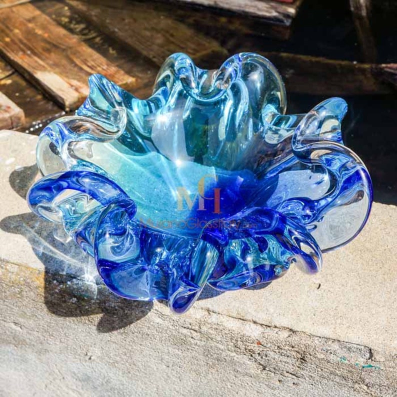 Murano Bowl Real Murano Glass Bowl Art Glass Centerpiece Unique Wedding