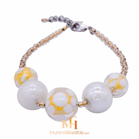 Venetian glass jewelry Jewellery Bracelets Beaded Bracelets genuine Venetian Murano glass and vermeil gold bracelet aqua gold glass bracelet Murano glass bracelet 