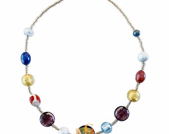 Collier De Perles De Verre Style Vénitien/Murano - Multicolore - Fait Main - 55cm