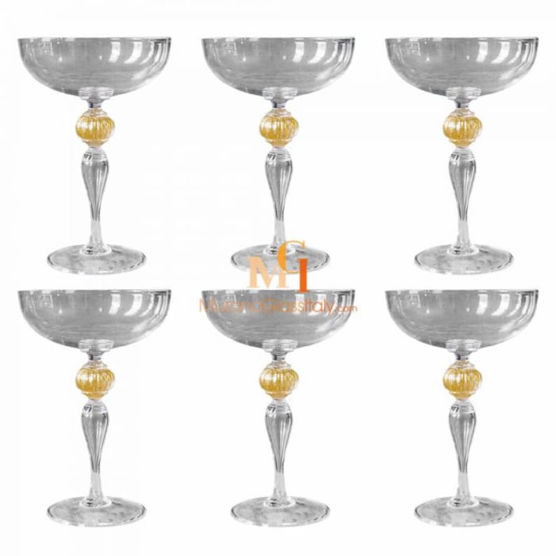 Murano Glass Cocktail Glasses With 24 Karat Gold Set of 6 Etsy