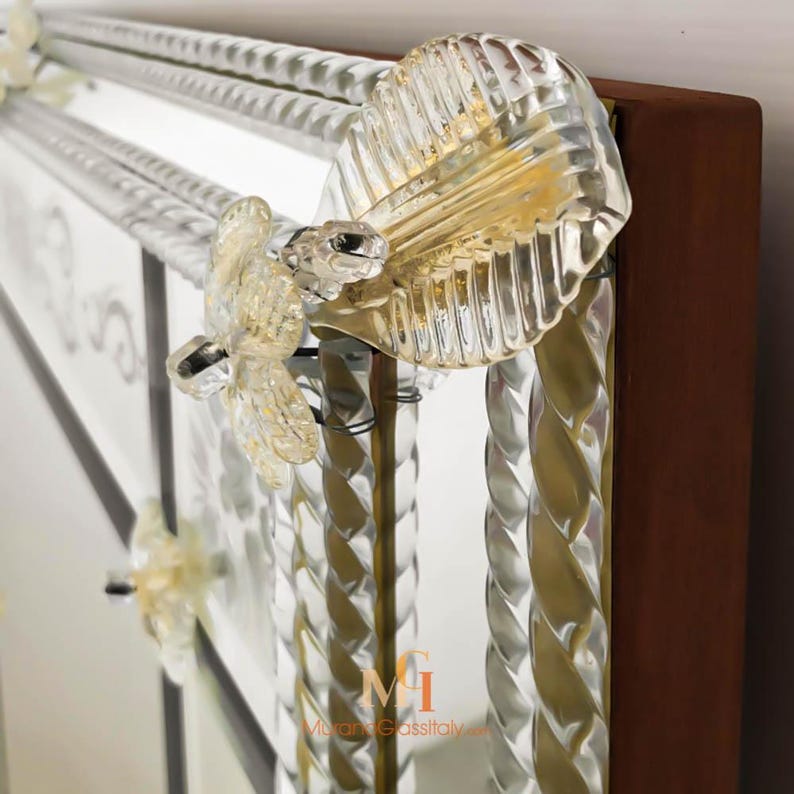 Designer Mirrors For Living Rooms with 24 Karat Gold Details - Murano Art Glass - Elegant Masterpiece - Luxury Mirror - Handmade in Italy image 6