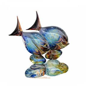 Colorful Fish Sculpture - Murano Crystal Glass Centerpiece - Unique Italian Masterpiece - Hand Blown Animal Figures - Made in Murano, Italy