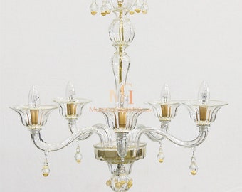 Hand Blown Murano Glass Chandelier with 24K Gold – Modern Italian Lighting
