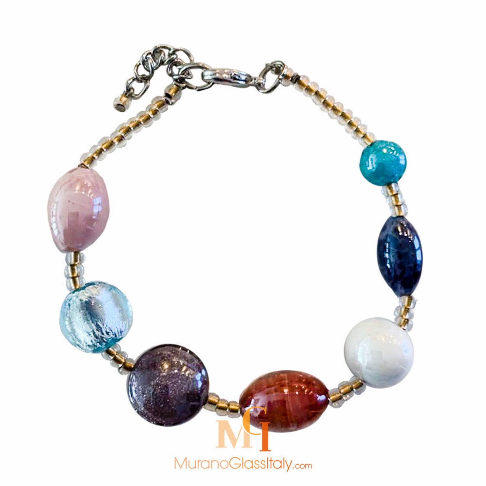 Murano Bracelet Multicolor Beaded Glass Jewelry Italian Crystal
