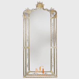Full Length Venetian Mirror with 24 Karat Gold Details - Murano Art - Elegant Masterpiece - Hand Blown Luxury Mirror - Handmade in Italy