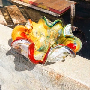Gold Infused Classical Bowl With 24 Karat Gold - Art Glass Centerpiece - Unique Wedding Gift - Hand Blown Decorative Object - Made in Venice