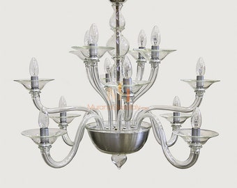 Handmade Murano Glass Chandelier - Italian Modern Lighting, 12 Lights