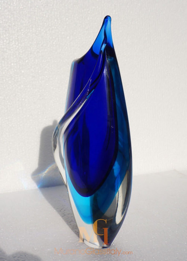 Best Murano Glass Vase Italian Handmade Blue And Clear Etsy