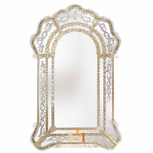 Gold Venetian Mirror with 24 Karat Gold Details - Italian Designer Mirrors - Murano Art Glass - Elegant Masterpiece - Handmade in Italy