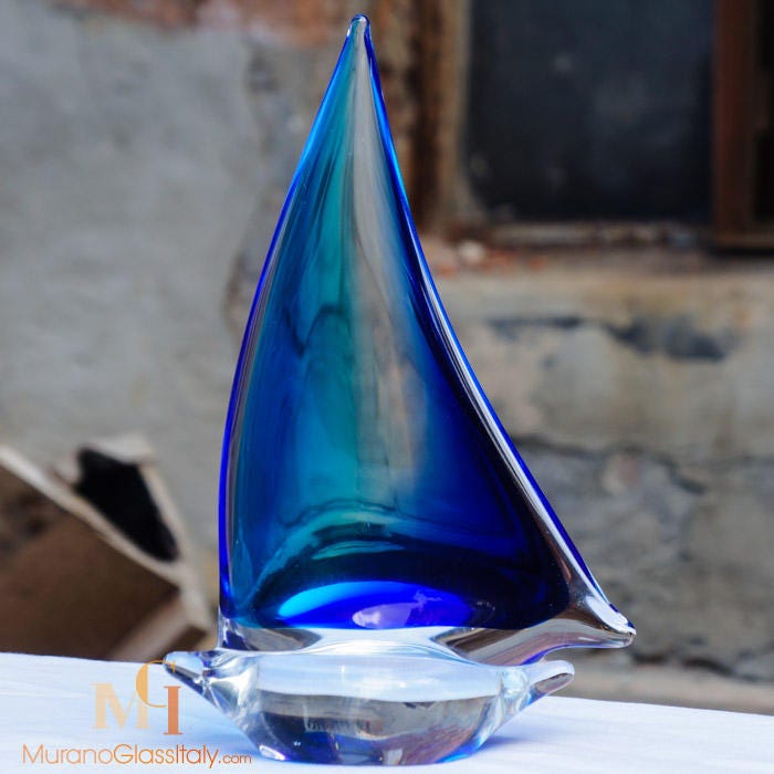 Glass Sailing Boat Ornament Italian Glass Sailboat Art ...