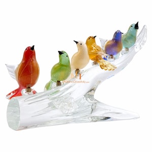 Birds on a Branch Sculpture - 6 birds - Glass Blown Birds - Glass Animal - Murano Animal - Handmade Gift - Handmade Glass - Made in Italy
