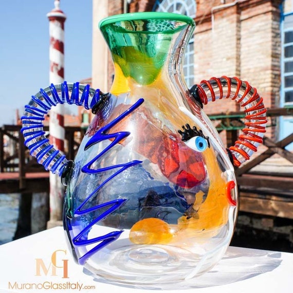 Colourful Glass Vase Hand Blown Murano Glass Vase Made in Italy
