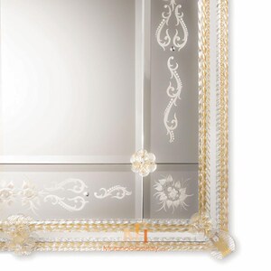 Designer Mirrors For Living Rooms with 24 Karat Gold Details - Murano Art Glass - Elegant Masterpiece - Luxury Mirror - Handmade in Italy image 4