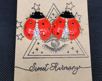 Lady bug ladybird red Cute earrings gem earrings fun festival