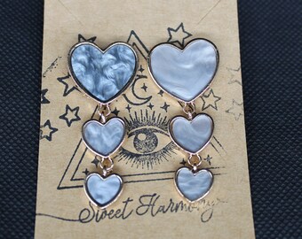 grey & gold colour Heart shell dangle earrings with stud fun festival