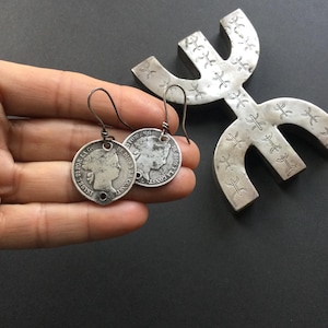 AMAZIGH COIN EARRINGS,Berber earrings,ethnic earrings,African jewelry,Berber silver,Amazigh jewellery,antique Spanish coins,Berber jewellery