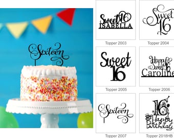 Cake Toppers, Laser Engraved, Personalized , Custom Birthday Topper, Sweet Sixteen 16 Cake Silhouette