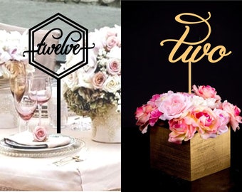 Wedding Table Numbers, Script, Hexagon, Acrylic Laser Cut