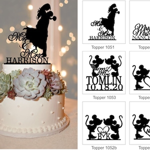 Cake Toppers, Laser Engraved, Personalized , Custom Wedding Topper, Bride and Groom, Cake Silhouette, Disney, Mickey, Minnie