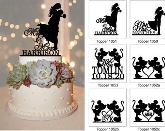 Cake Toppers, Laser Engraved, Personalized , Custom Wedding Topper, Bride and Groom, Cake Silhouette, Disney, Mickey, Minnie