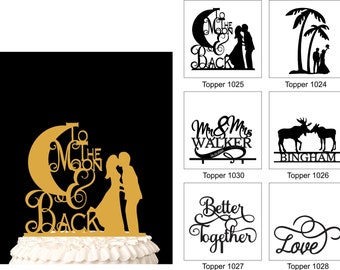 Cake Toppers, Laser Engraved, Personalized , Custom Wedding Topper, Bride and Groom, Cake Silhouette, Disney