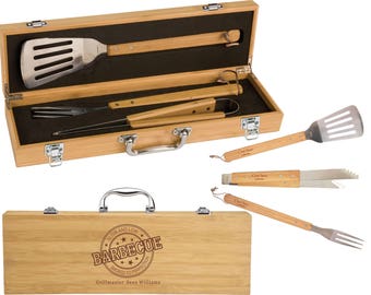 Personalized Bamboo Barbeque Set, Laser Engraved, Groomsman Gift, Father's Day, Wedding, Anniversary
