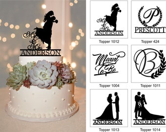 Cake Toppers, Laser Engraved, Personalized , Custom Wedding Topper, Bride and Groom, Cake Silhouette, Disney