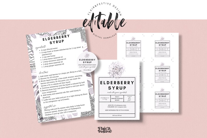 Edit Print Editable Elderberry Label Elderberry Syrup | Etsy