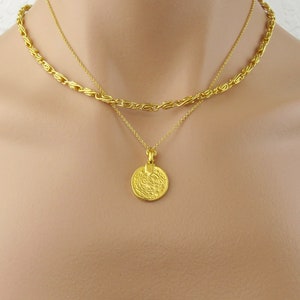 Gold Coin Necklace Set / Thick Gold Chain / Turkish Coin Necklace / Ottoman Coin Necklace / Gold Disc Necklace / Medallion, Round Pendant